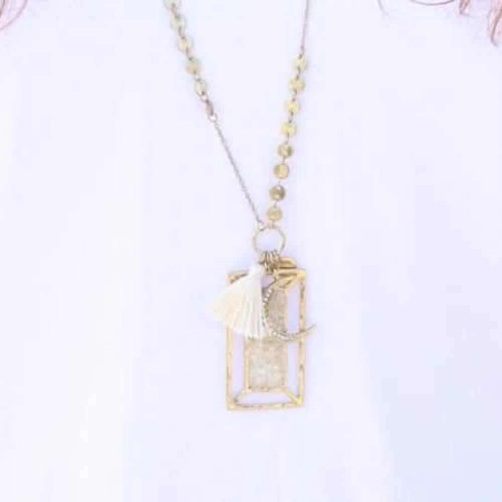Rectangle Druzy Charm Necklace